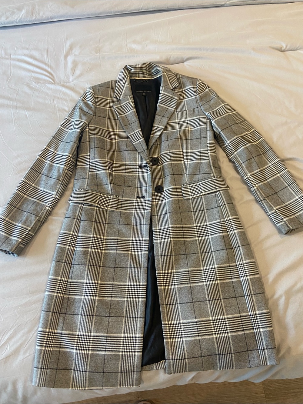Gray Plaid Women's Lightweight Long Blazer Jacket